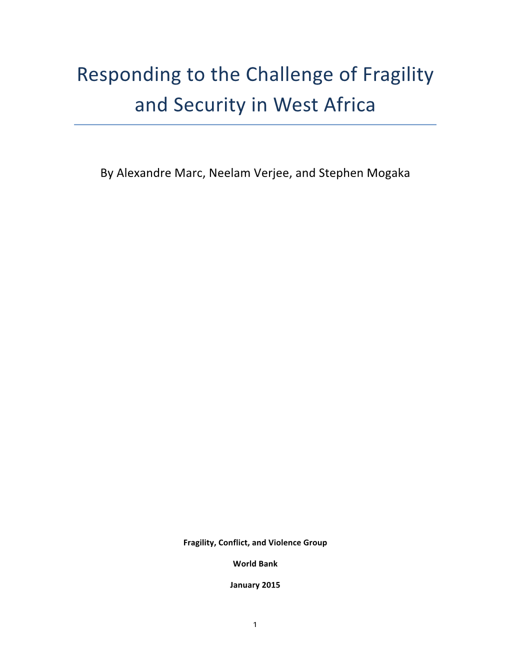 Responding to the Challenge of Fragility and Security in West Africa