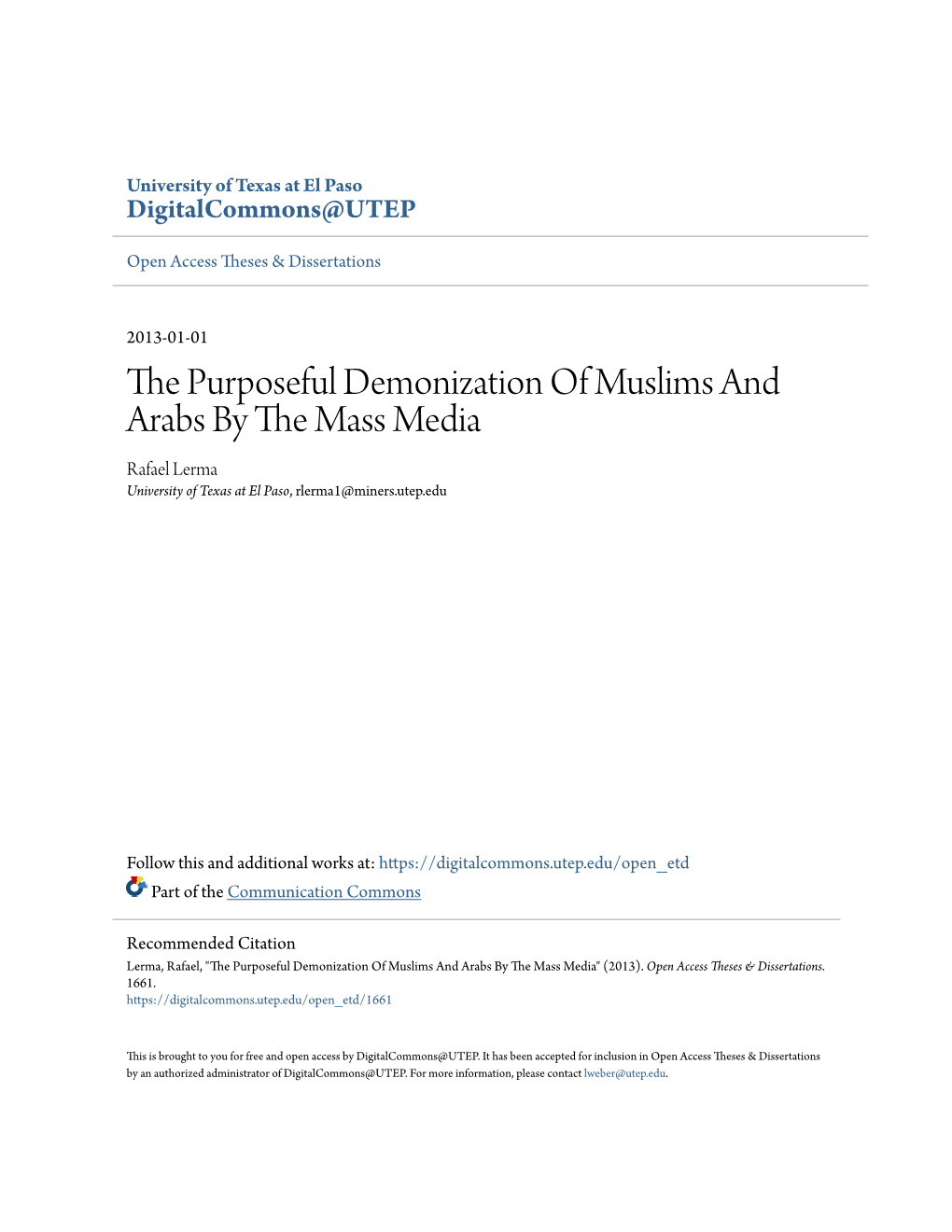 The Purposeful Demonization of Muslims and Arabs by the Mass Media