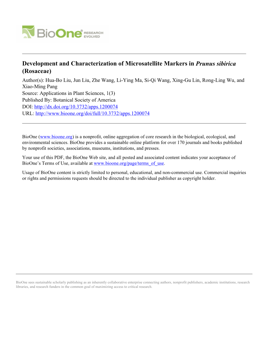 Development and Characterization of Microsatellite Markers in Prunus