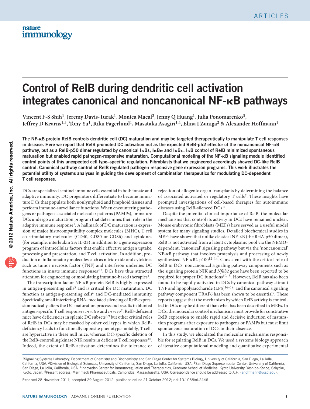 Control of Relb During Dendritic Cell Activation