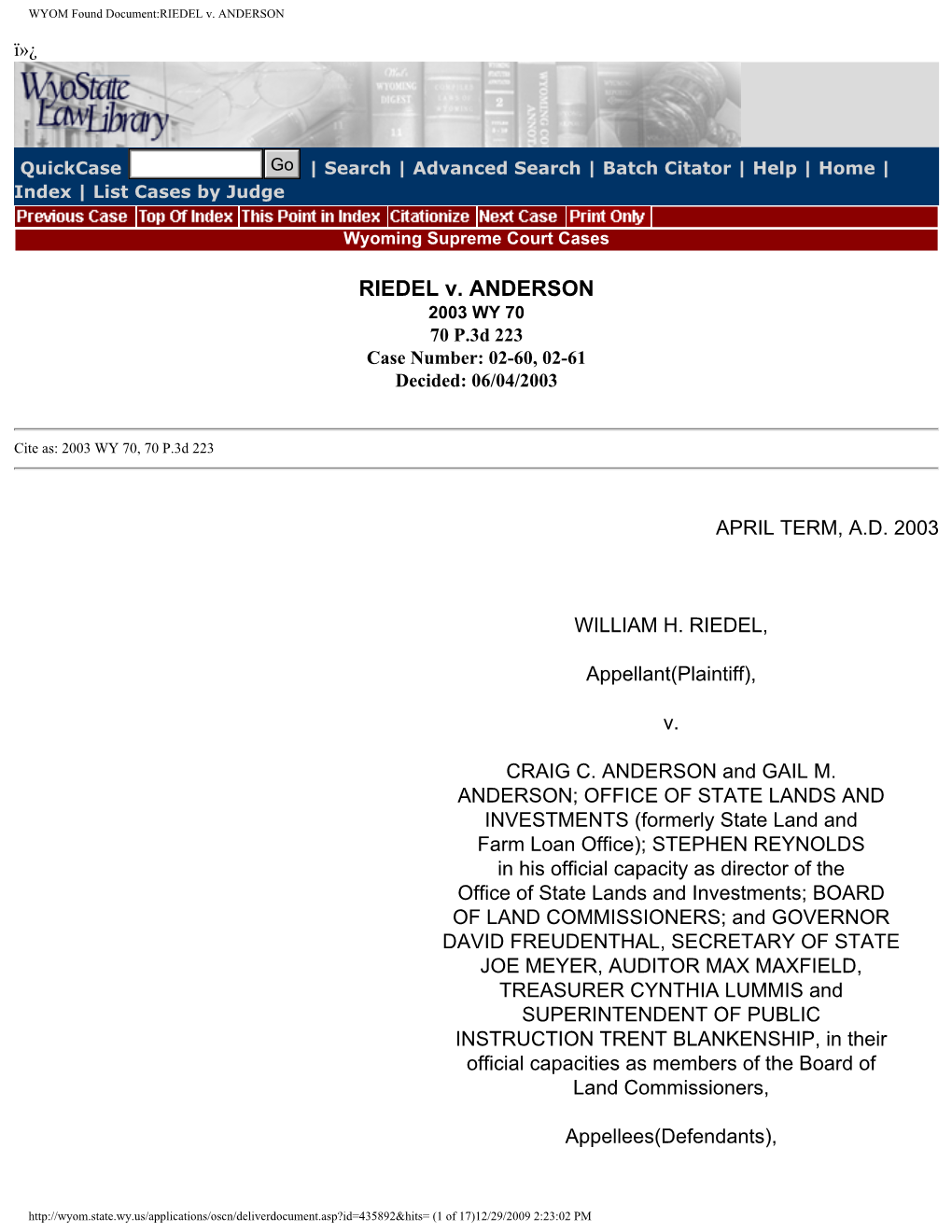 WYOM Found Document:RIEDEL V. ANDERSON