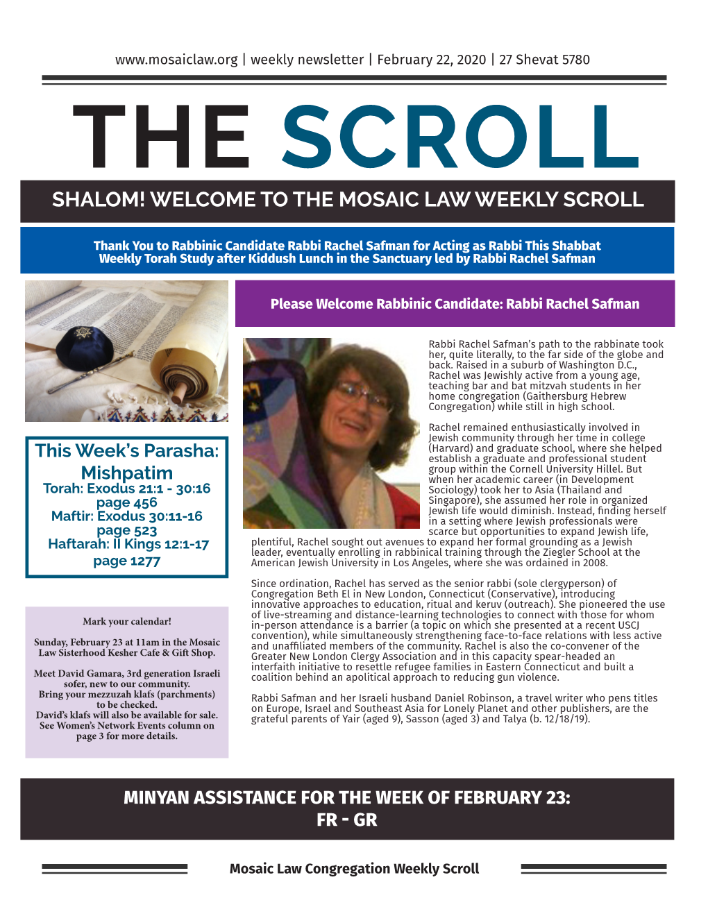 Shalom! Welcome to the Mosaic Law Weekly Scroll