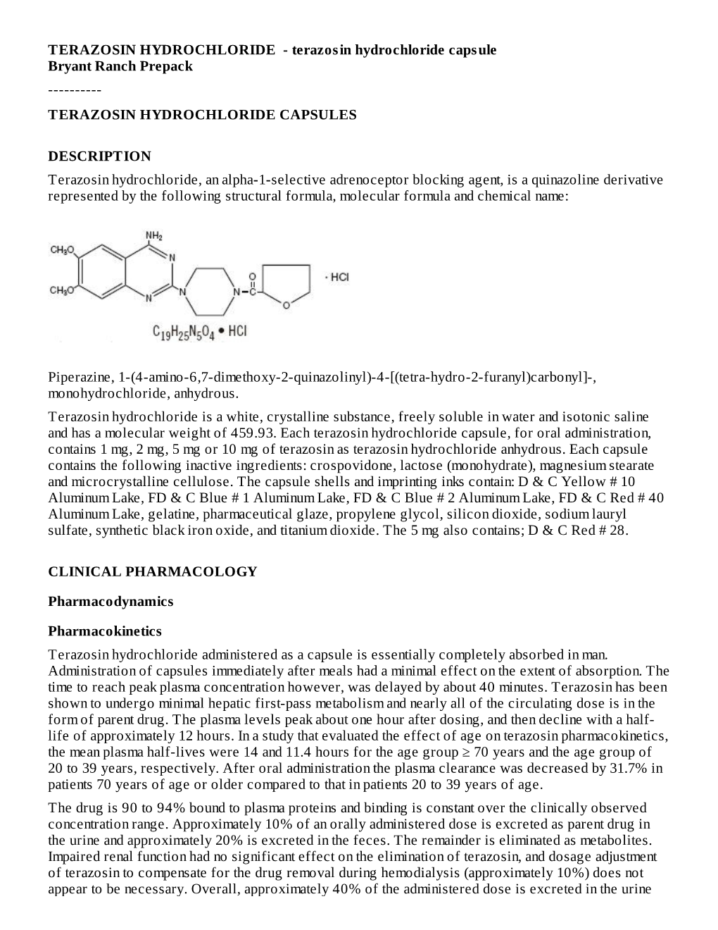 Terazosin Hydrochloride Capsules