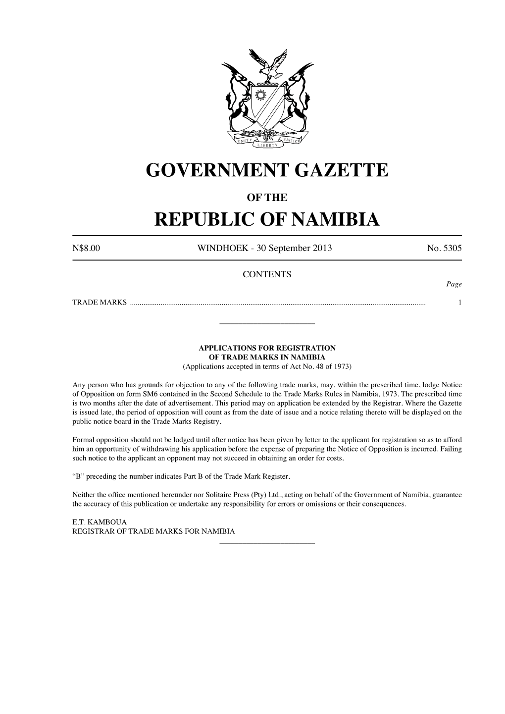 Government Gazette Republic of Namibia