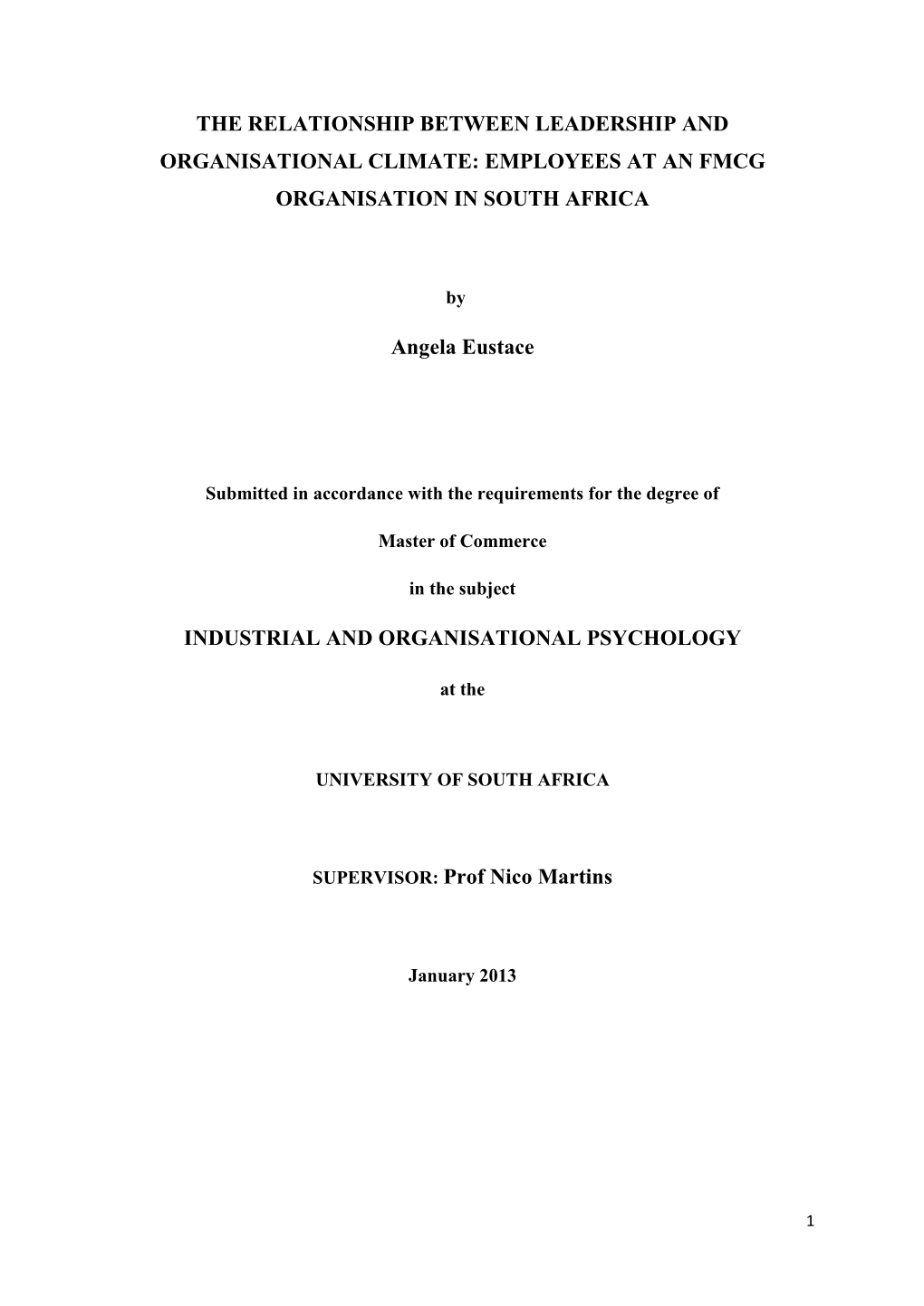 The Relationship Between Leadership and Organisational Climate: Employees at an Fmcg Organisation in South Africa