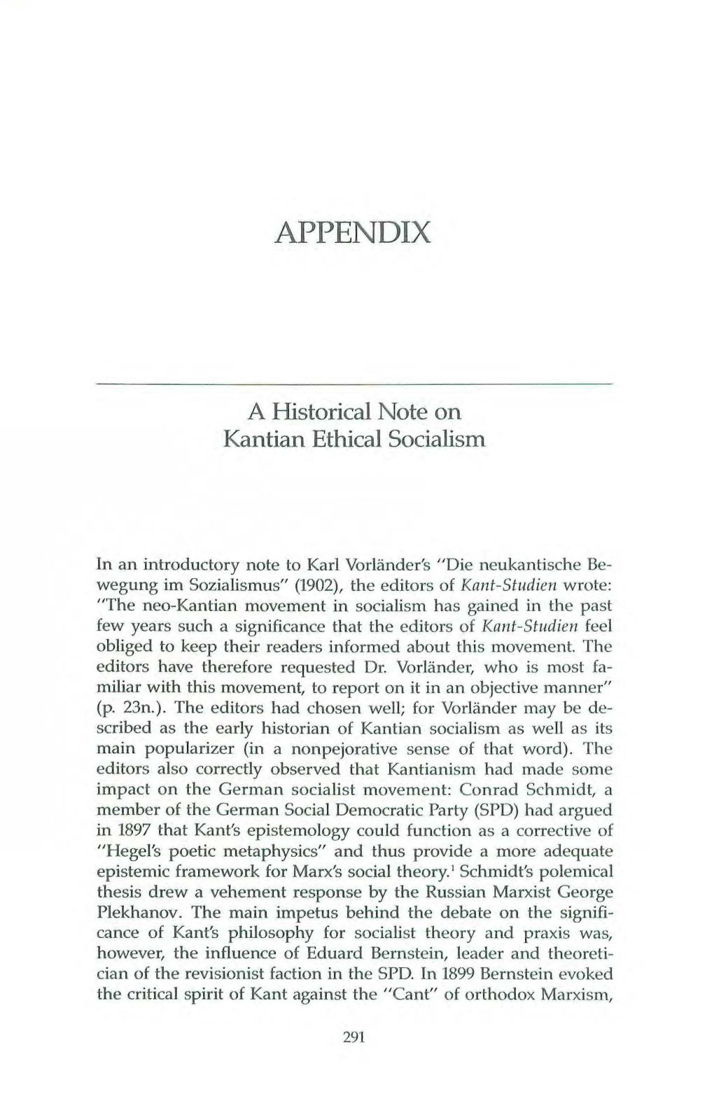 Kantian Ethics and Socialism, Appendix