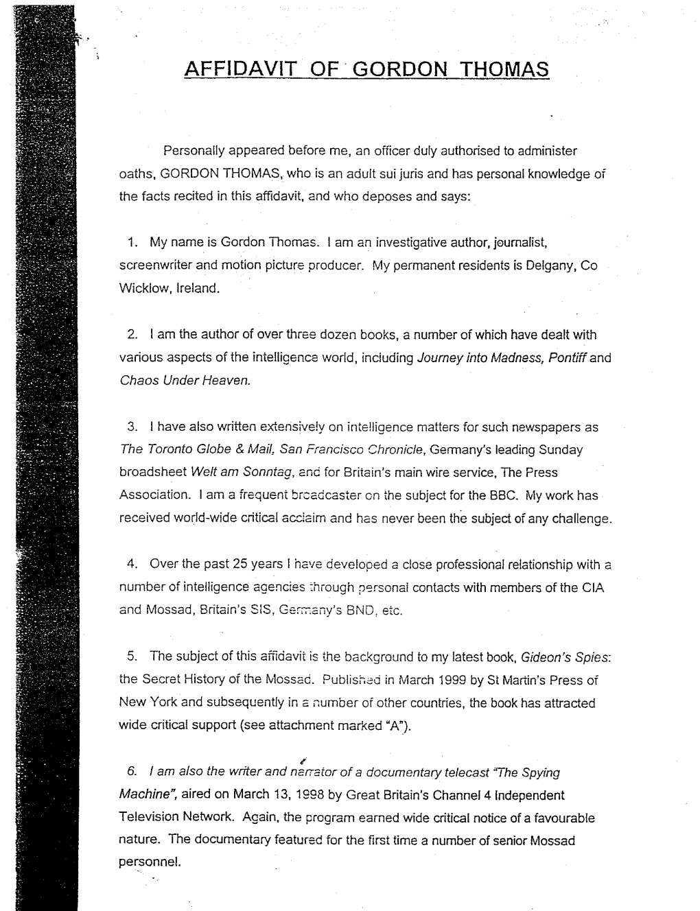 Affidavit Of·Gordon Thomas