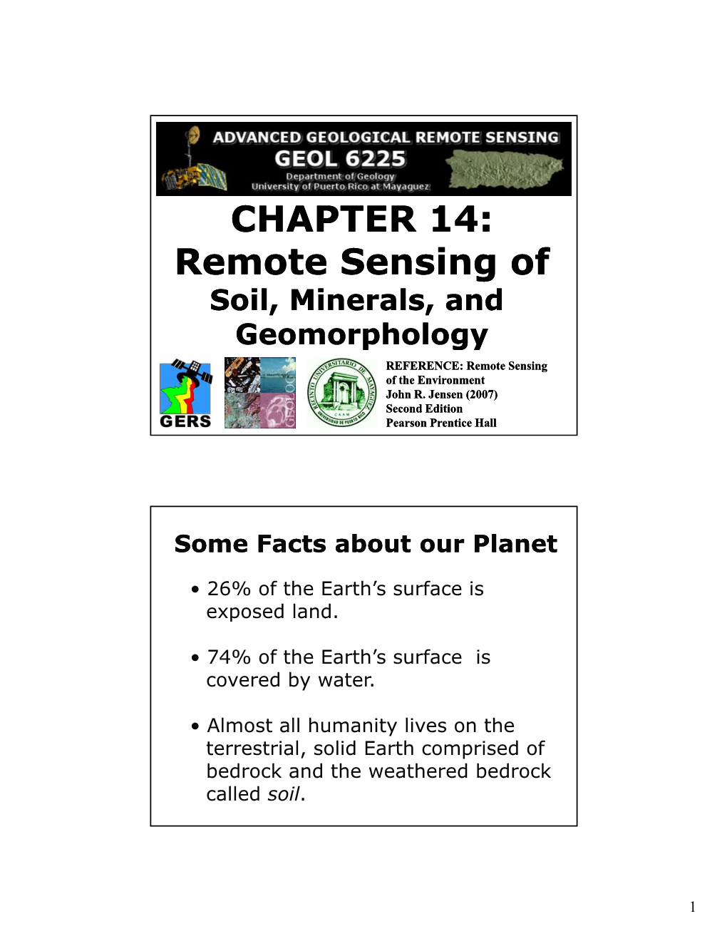 Remote Sensing of Soil, Minerals and Geomorphology