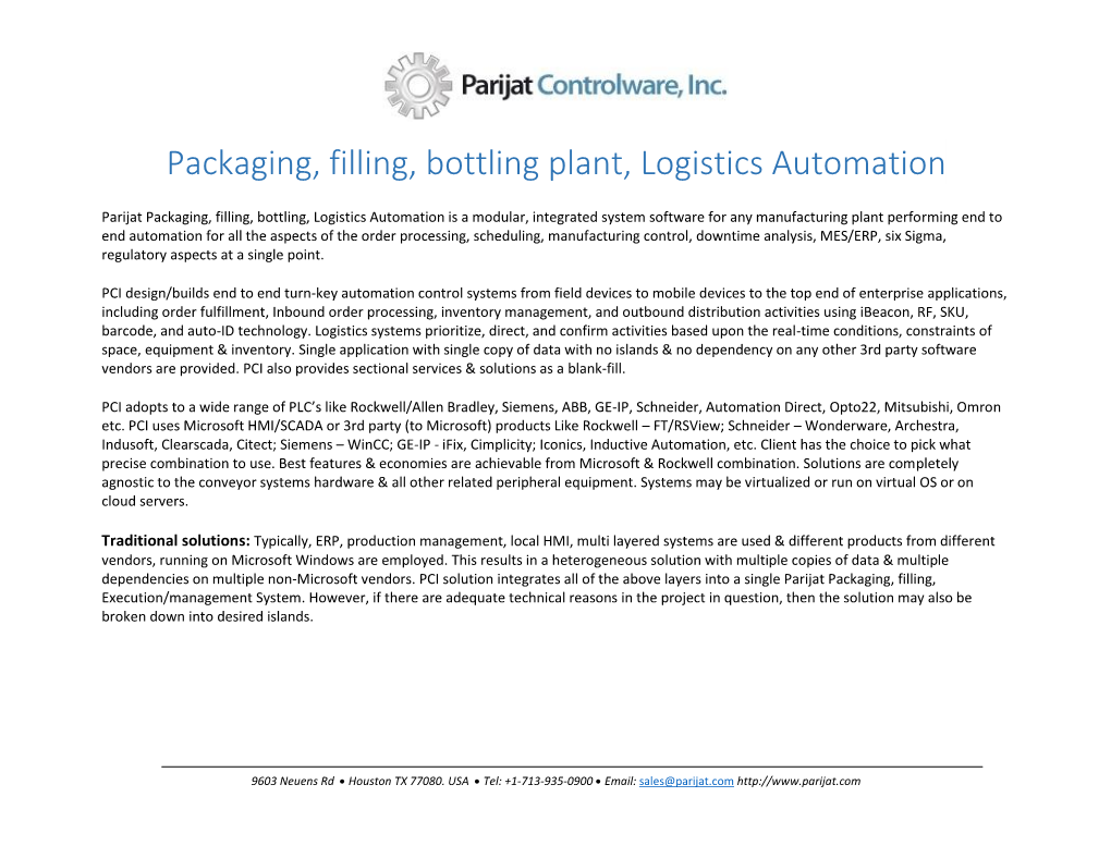 Packaging, Filling, Bottling Plant, Logistics Automation