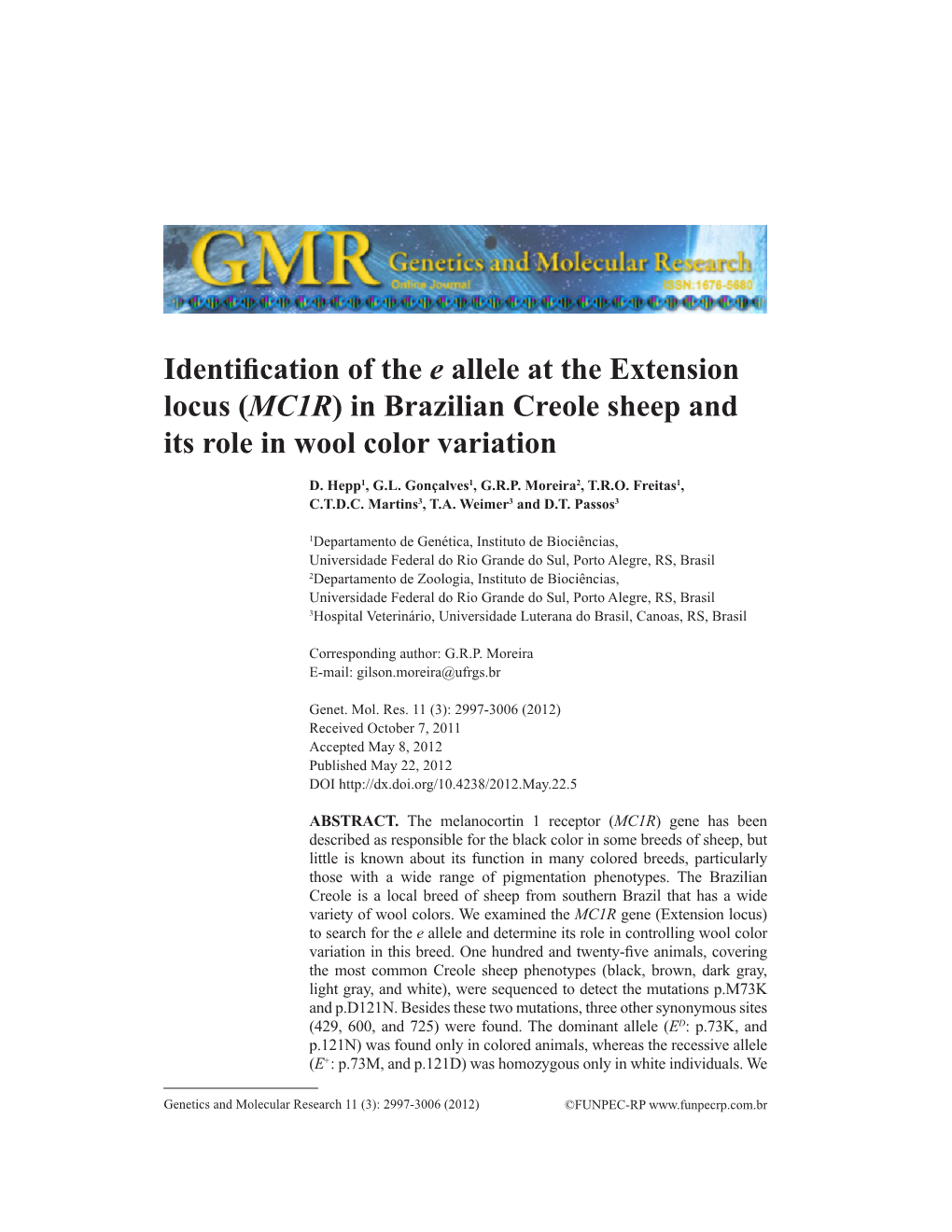 MC1R) in Brazilian Creole Sheep and Its Role in Wool Color Variation