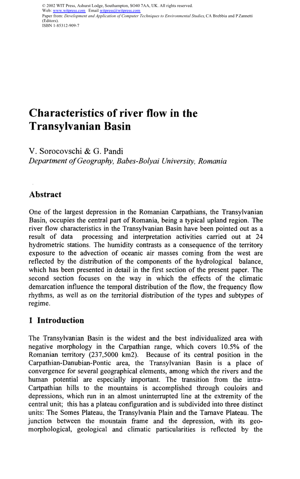 Characteristics of River Flow in the Transylvanian Basin