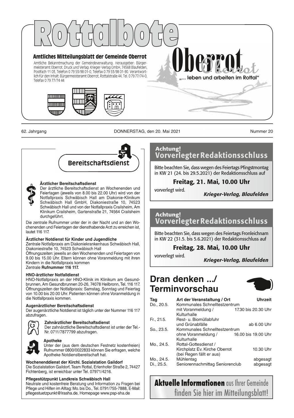 Finden Sie Hier Im Mitteilungsblatt! 2 – 20/2021 Rottalbote