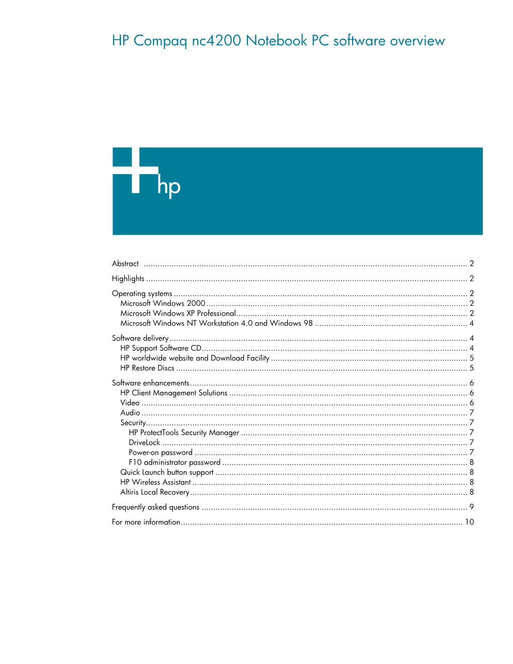 HP Compaq Nc4200 Notebook PC Software Overview