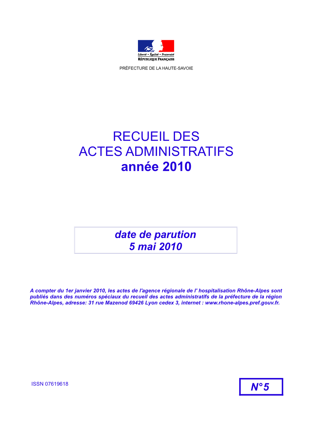 Recueil Des Actes Administratifs Du 5 Mai 2010