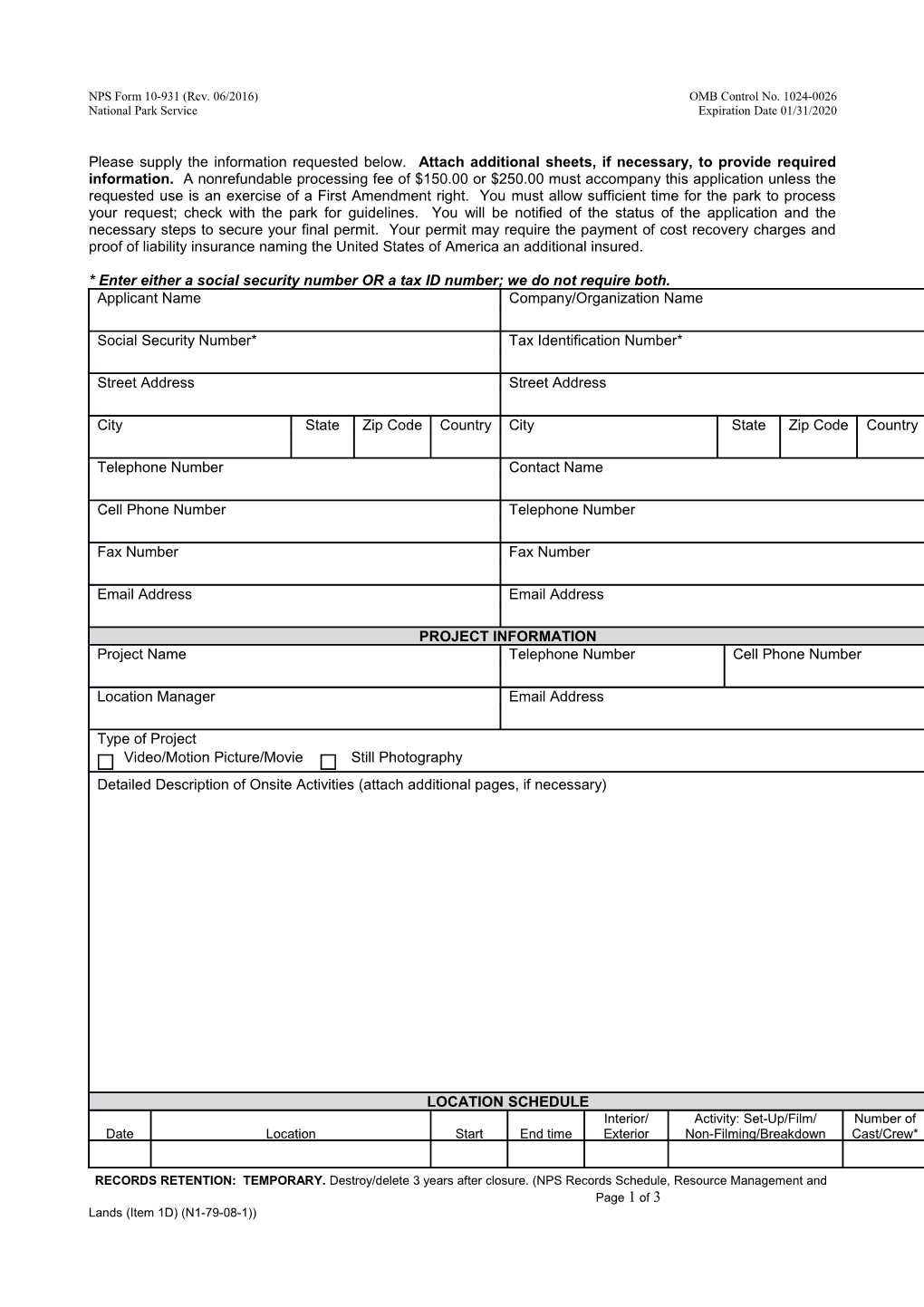 NPS Form 10-931 (Rev. 06/2016) OMB Control No. 1024-0026