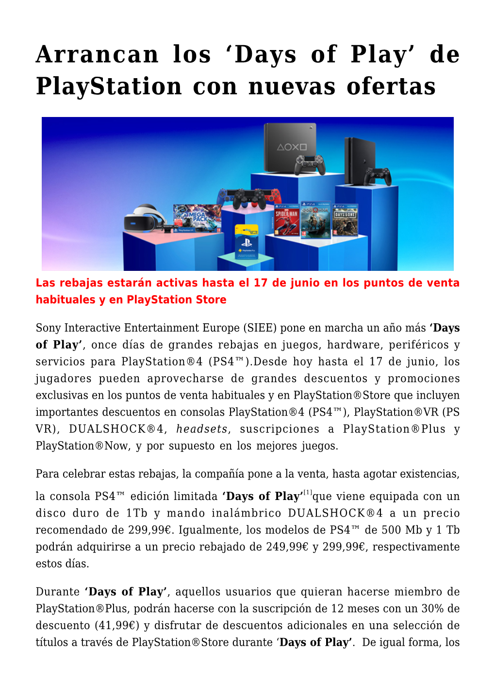 Arrancan Los 'Days of Play' De Playstation Con Nuevas Ofertas