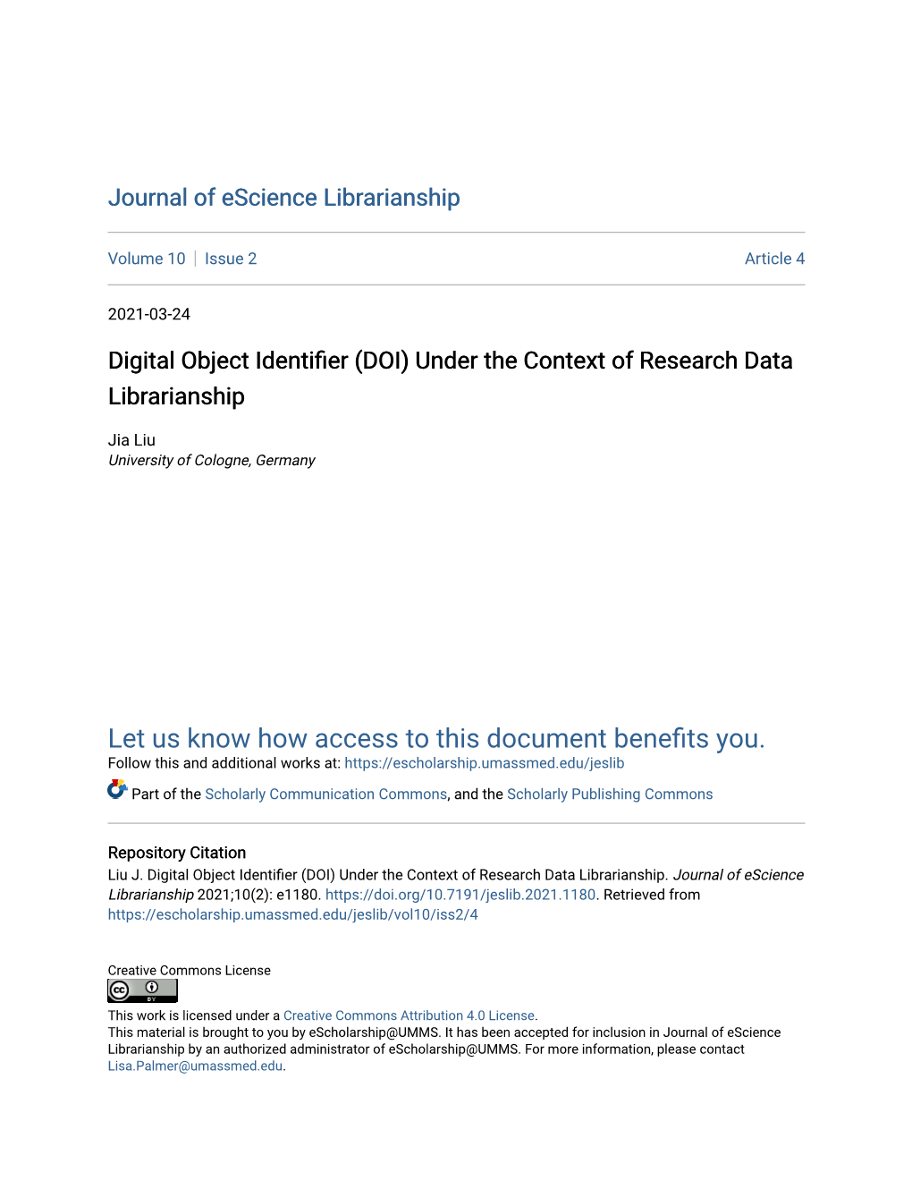 Digital Object Identifier (DOI) Under the Context of Research Data Librarianship