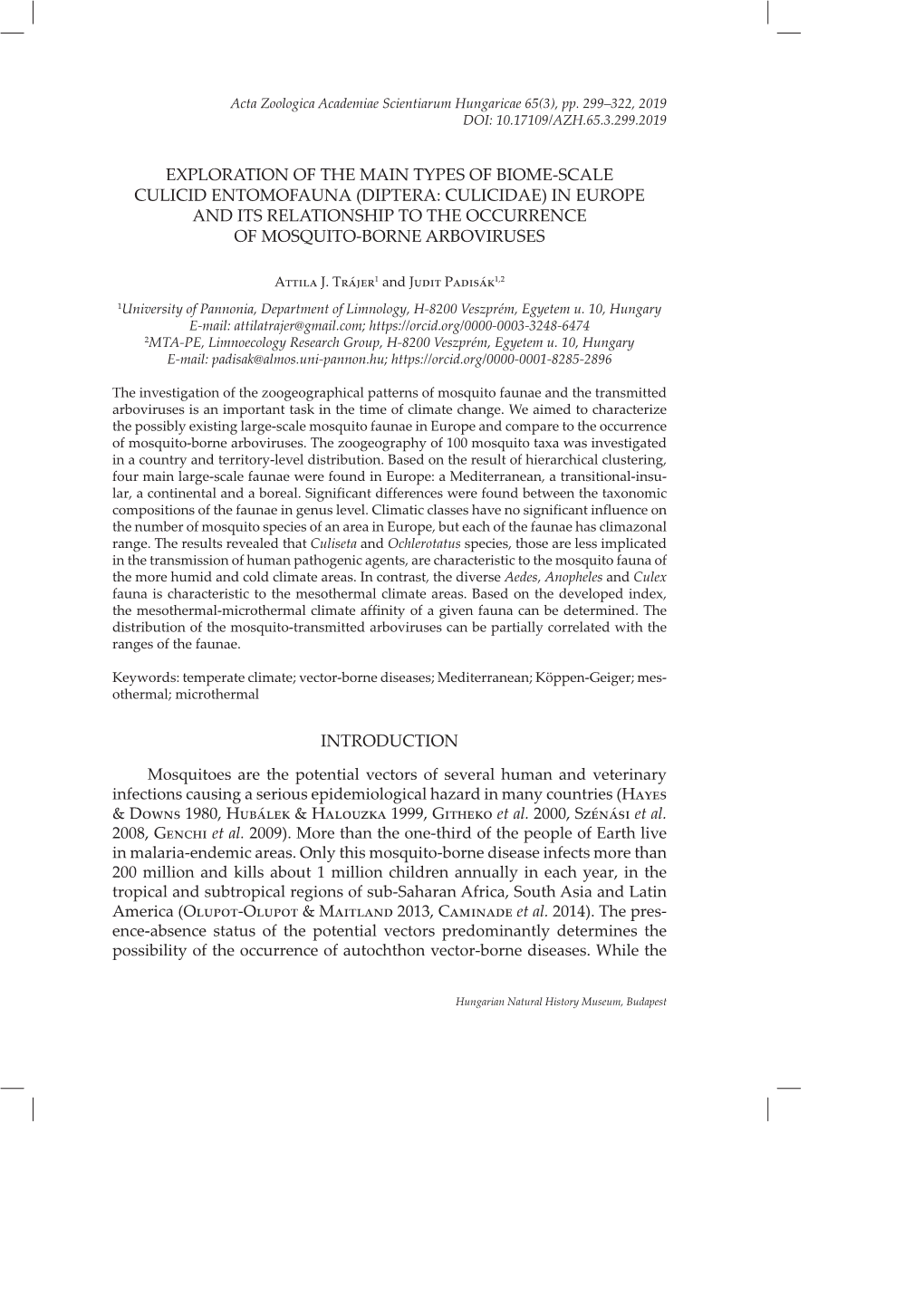 Diptera: Culicidae) in Europe and Its Relationship to the Occurrence of Mosquito-Borne Arboviruses