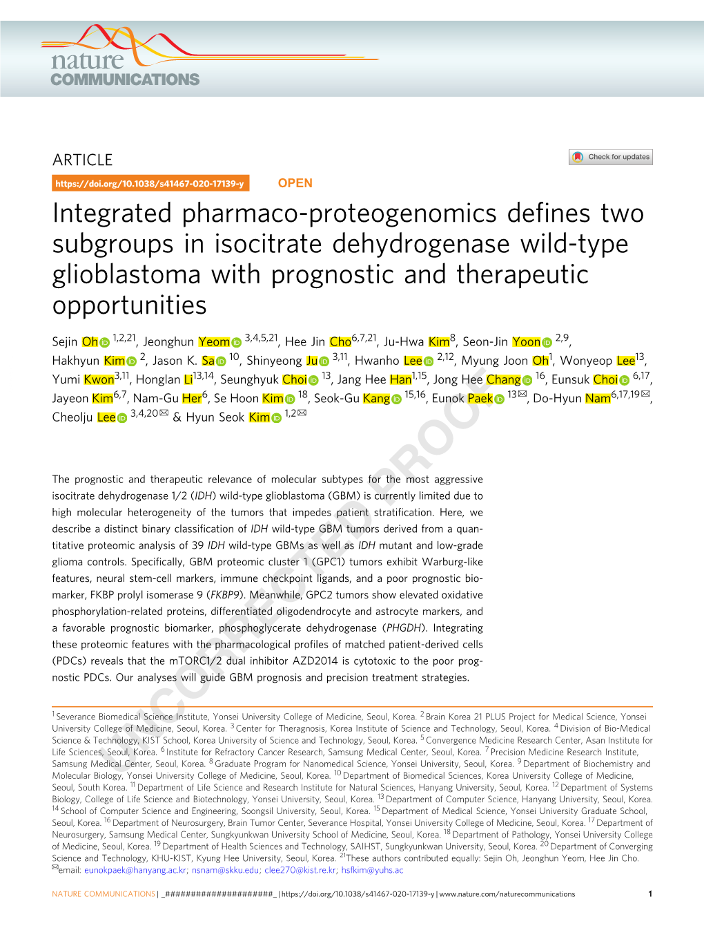 Integrated Pharmaco-Proteogenomics Defines Two Subgroups in Isocitrate