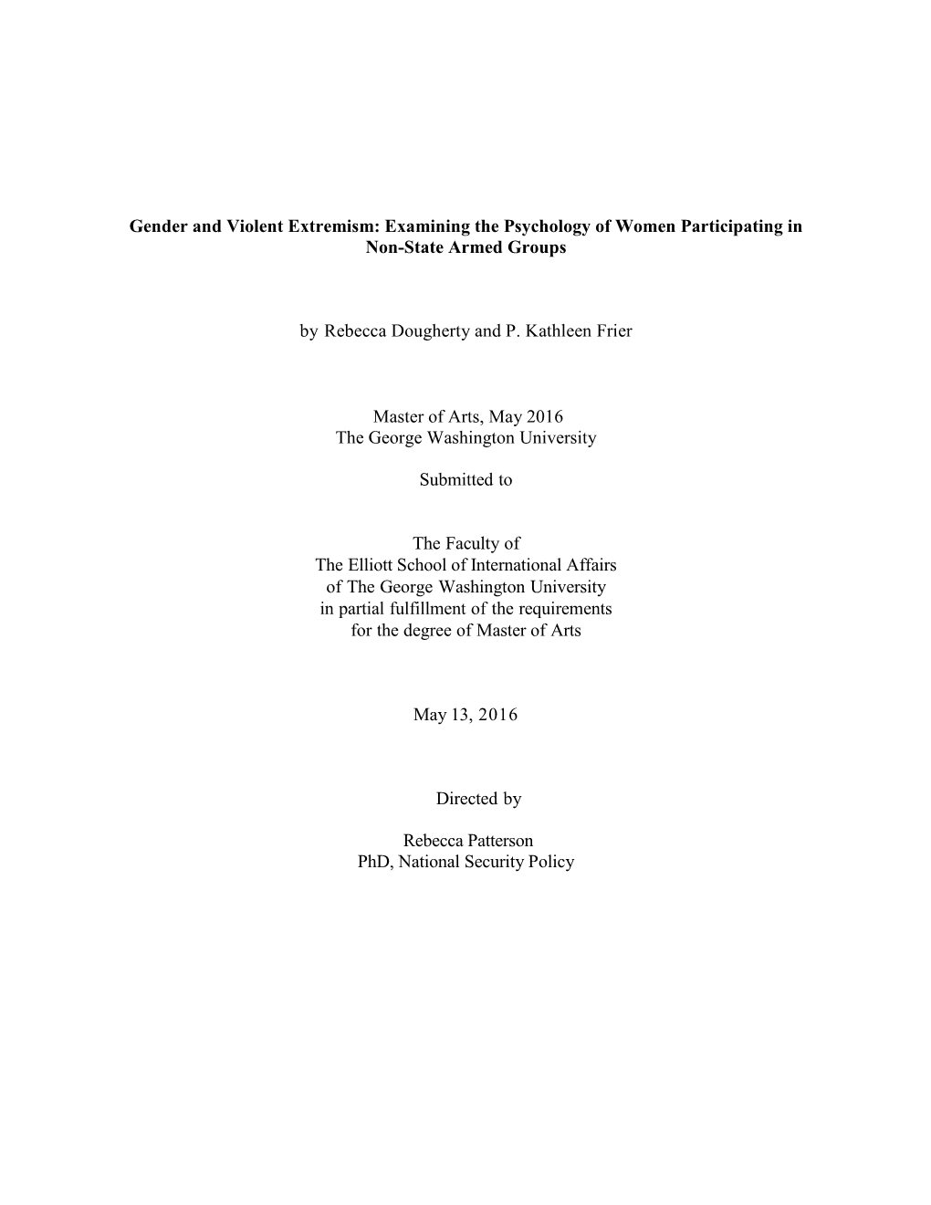 Examining the Psychology of Women Participating in Non-State Armed Groups