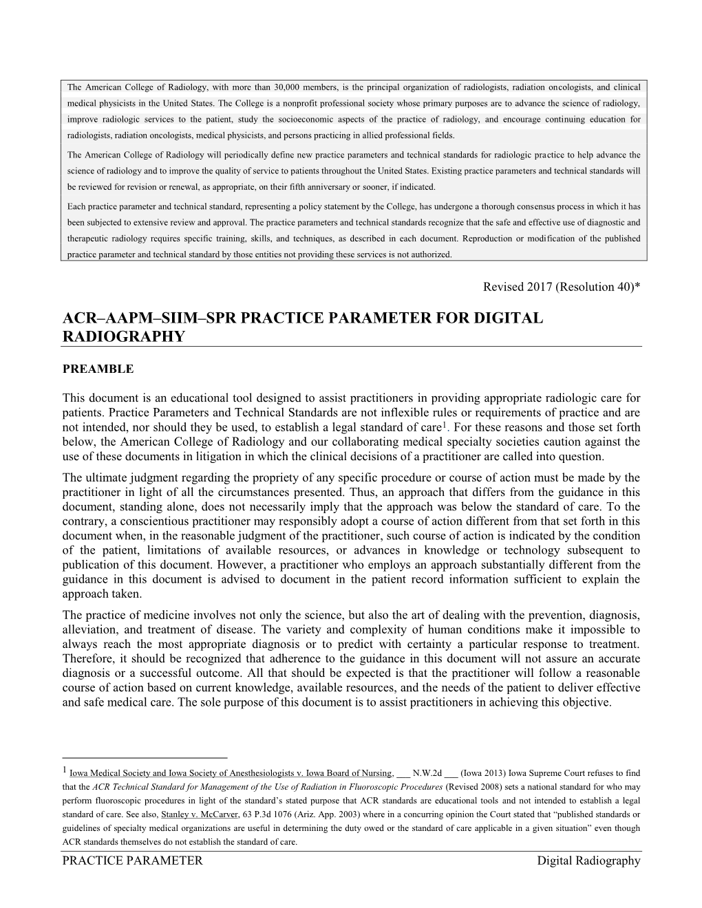 ACR–AAPM–SIIM-SPR Practice Parameter for Digital Radiography