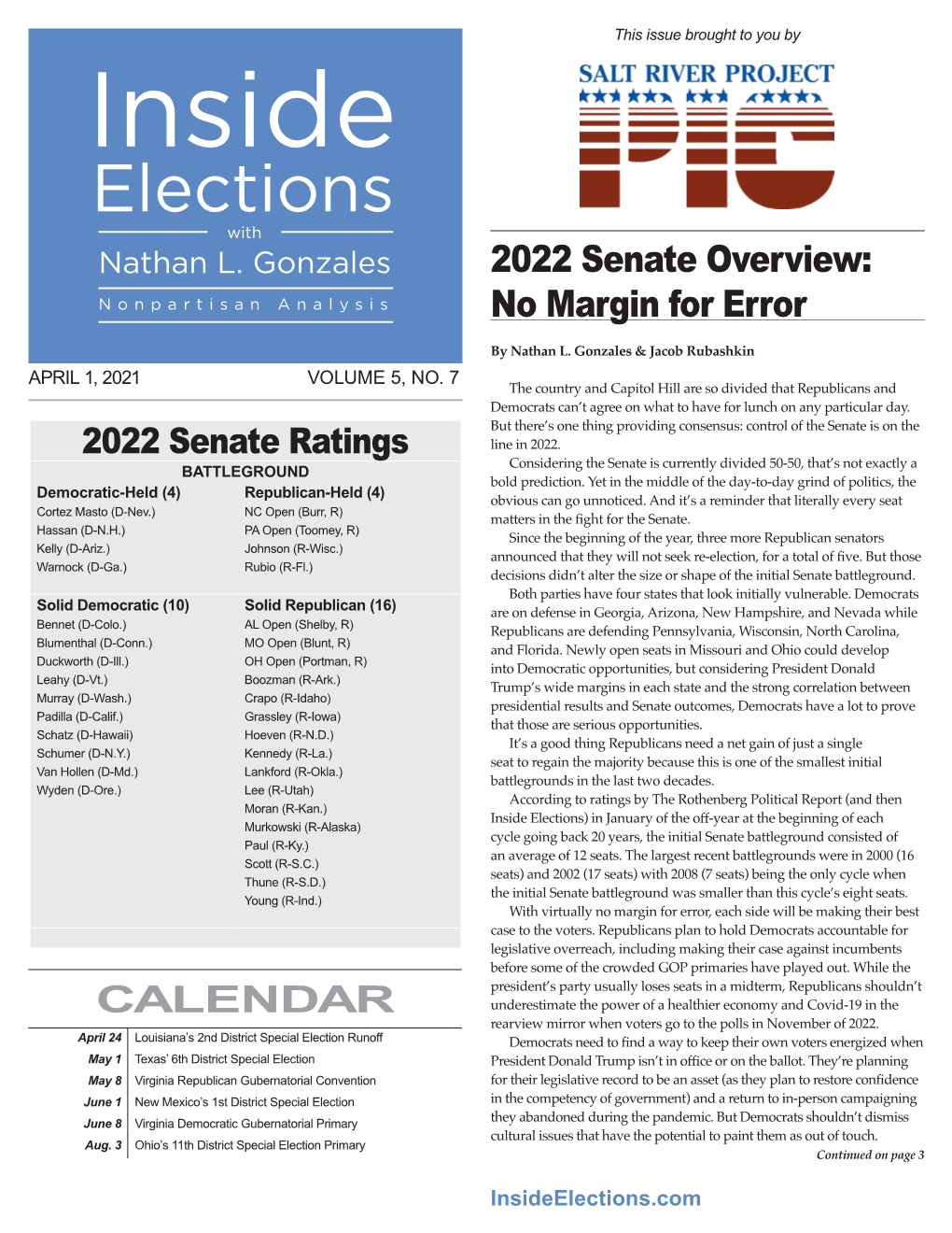 CALENDAR 2022 Senate Overview: No Margin for Error