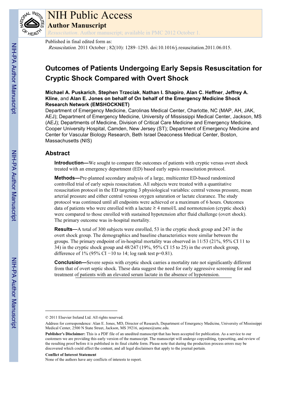 NIH Public Access Author Manuscript Resuscitation