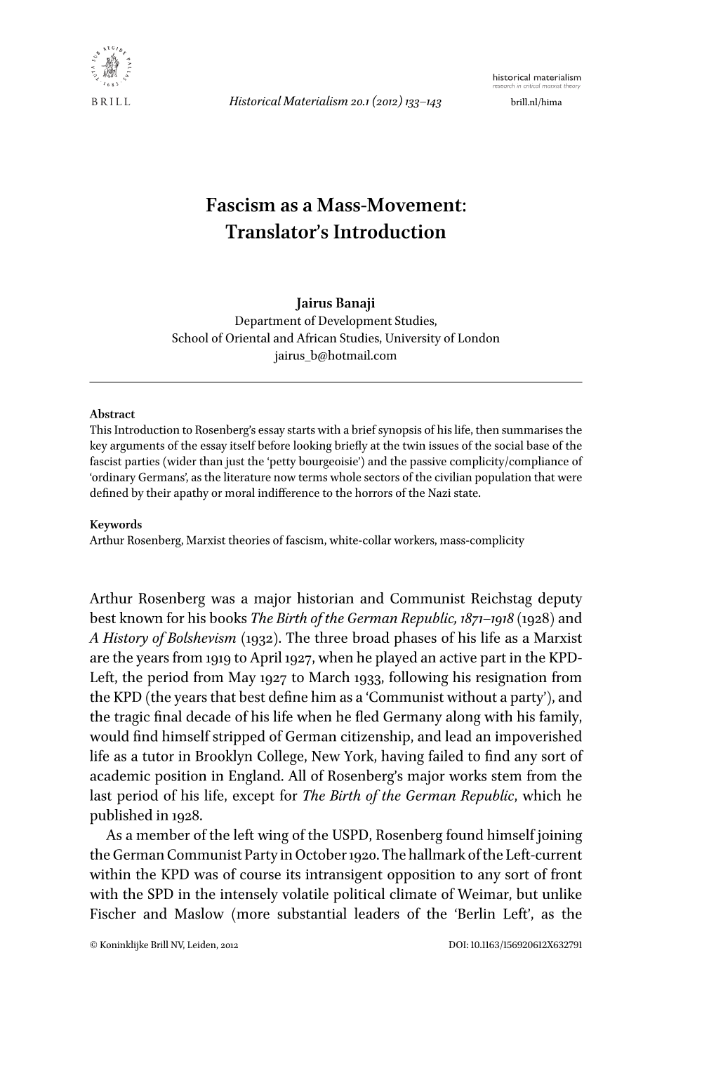 Fascism As a Mass-Movement: Translator’S Introduction