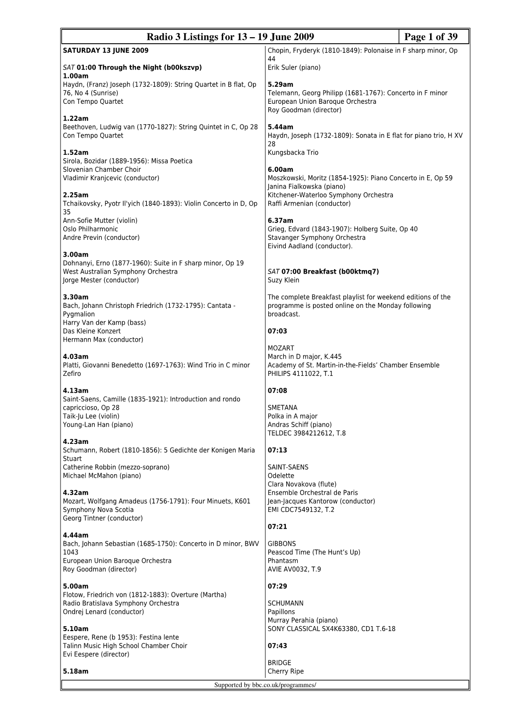 Radio 3 Listings for 13 – 19 June 2009 Page 1