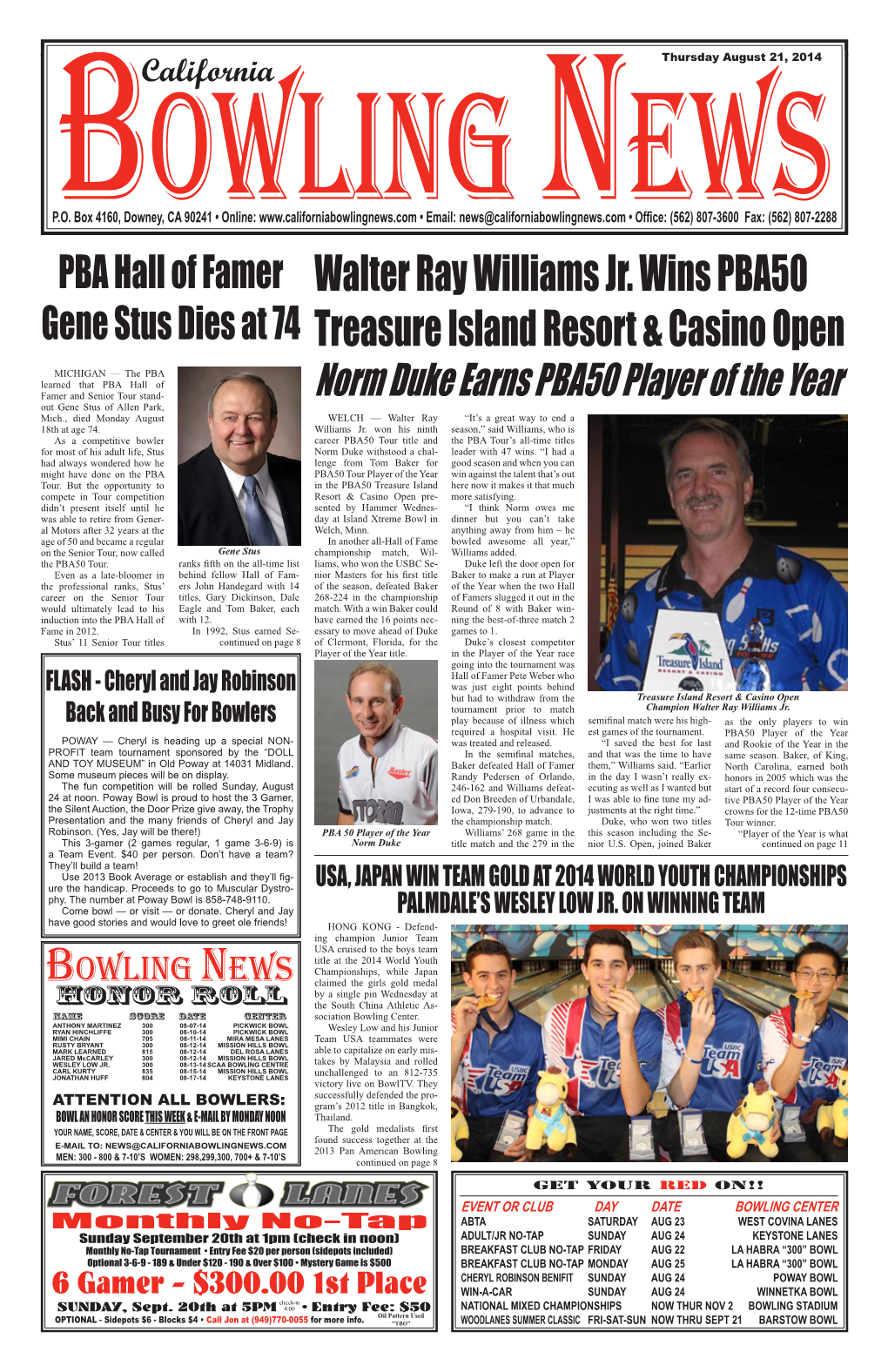 Walter Ray Williams Jr. Wins Pba50 Treasure Island Resort & Casino Open