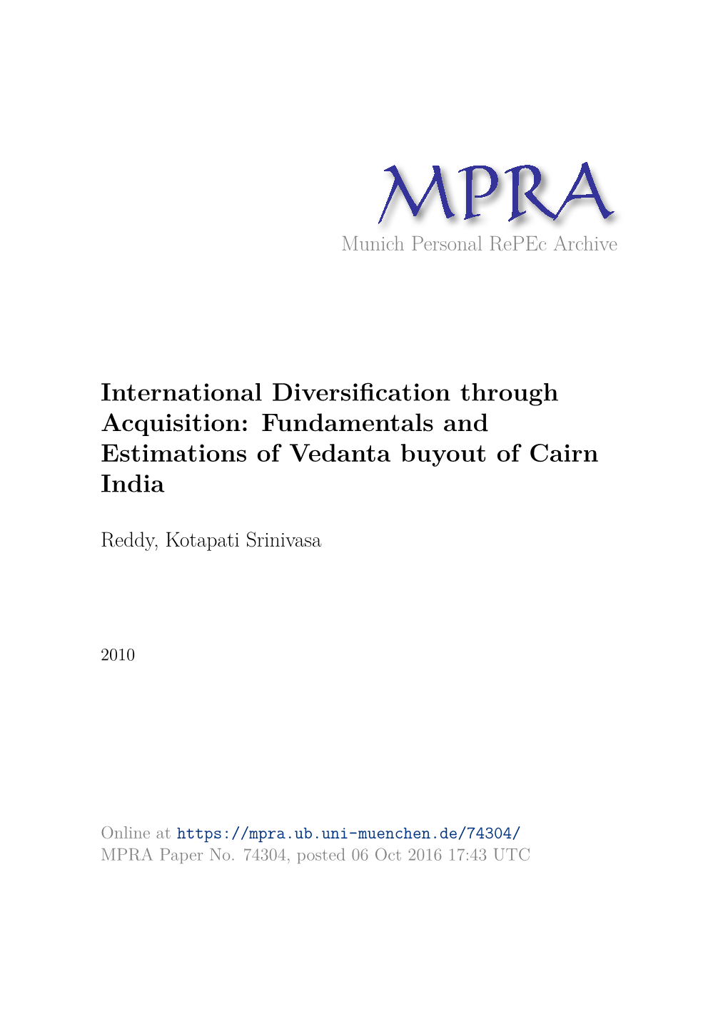 Fundamentals and Estimations of Vedanta Buyout of Cairn India