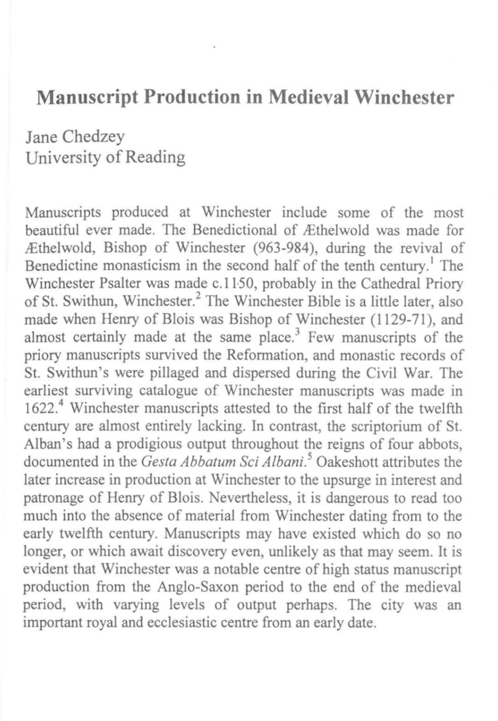 Jane Chedzey University of Reading