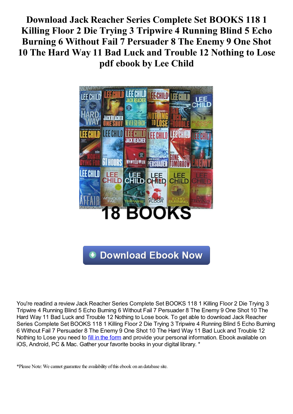 Download Jack Reacher Series Complete Set