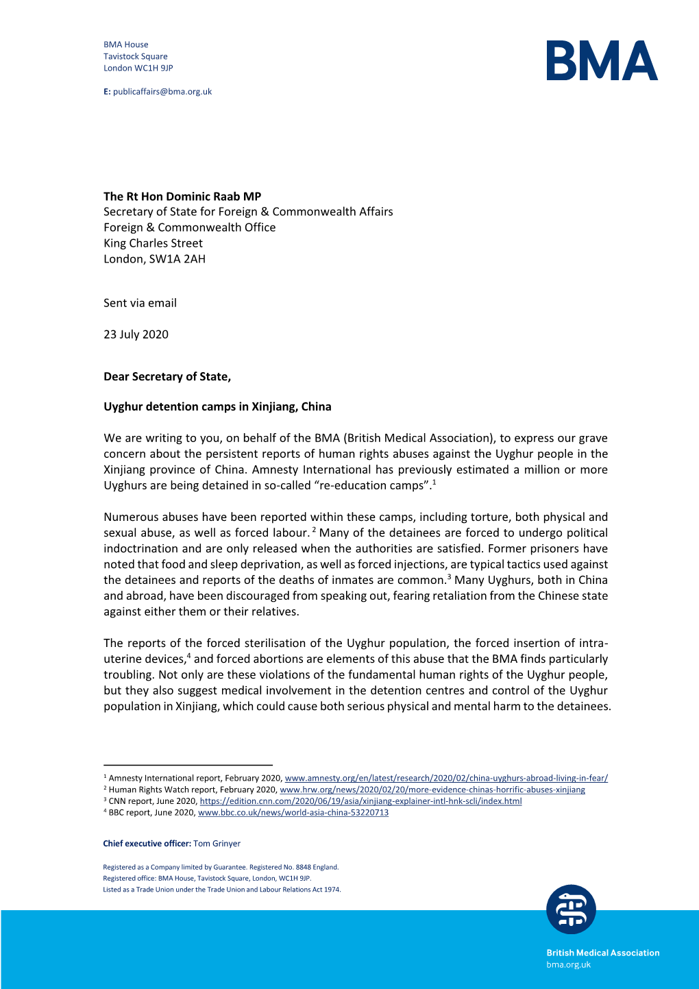 Read Our Letter to the Foreign Secretary, Dominic Raab MP, July 2020