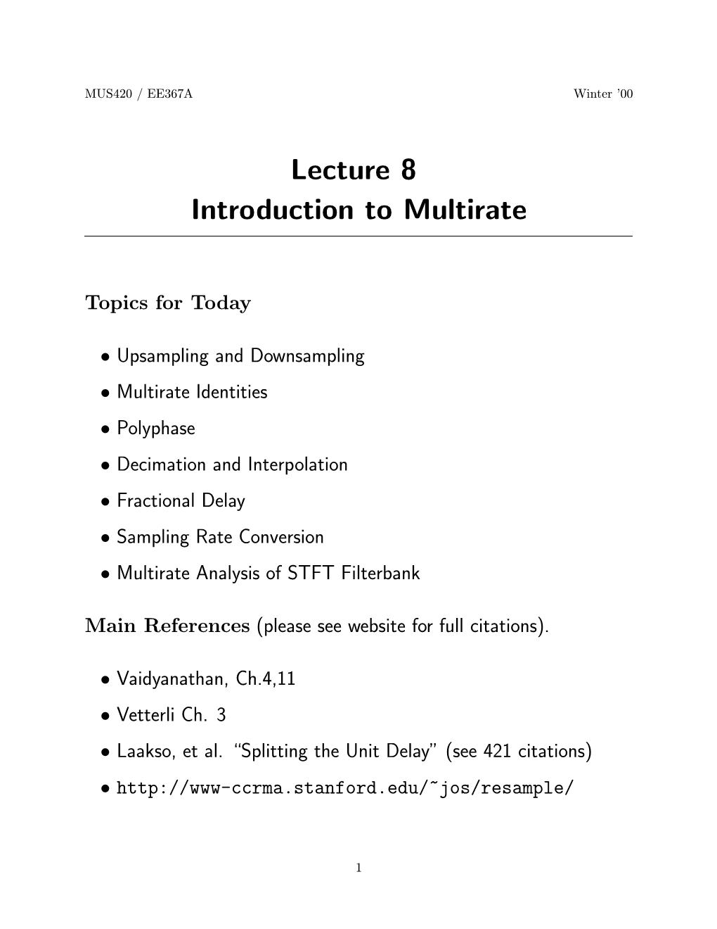Lecture 8 Introduction to Multirate