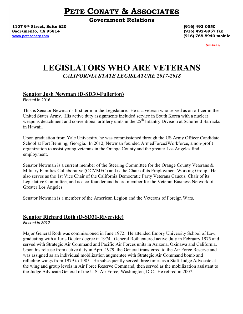 Legislators Who Are Veterans California State Legislature 2017-2018