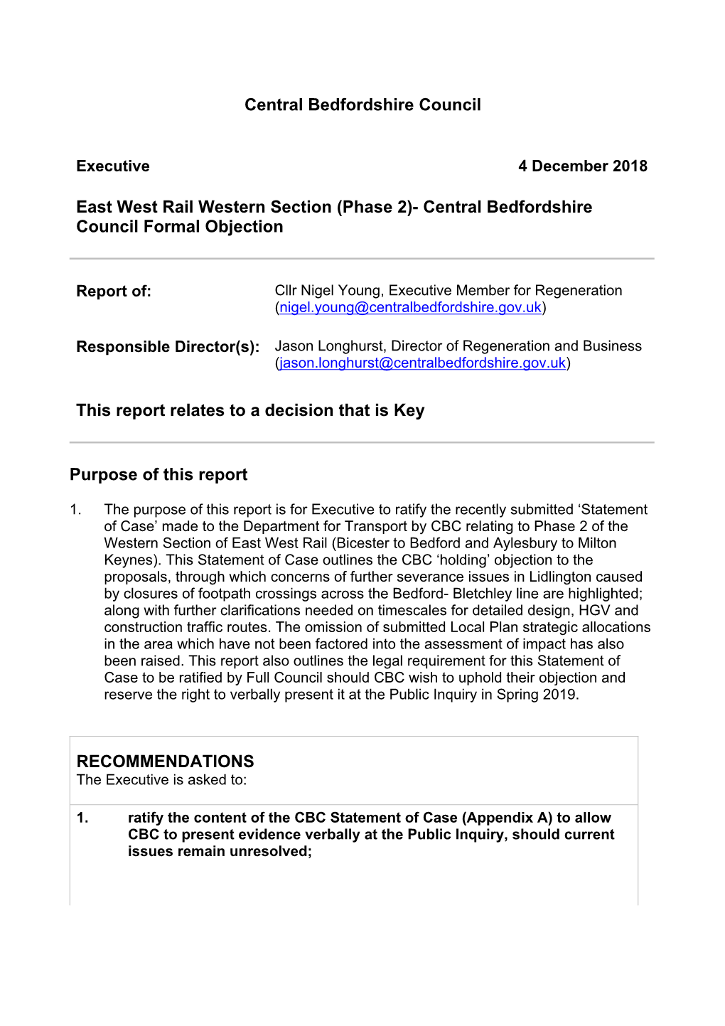 Central Bedfordshire Council East West Rail Western Section