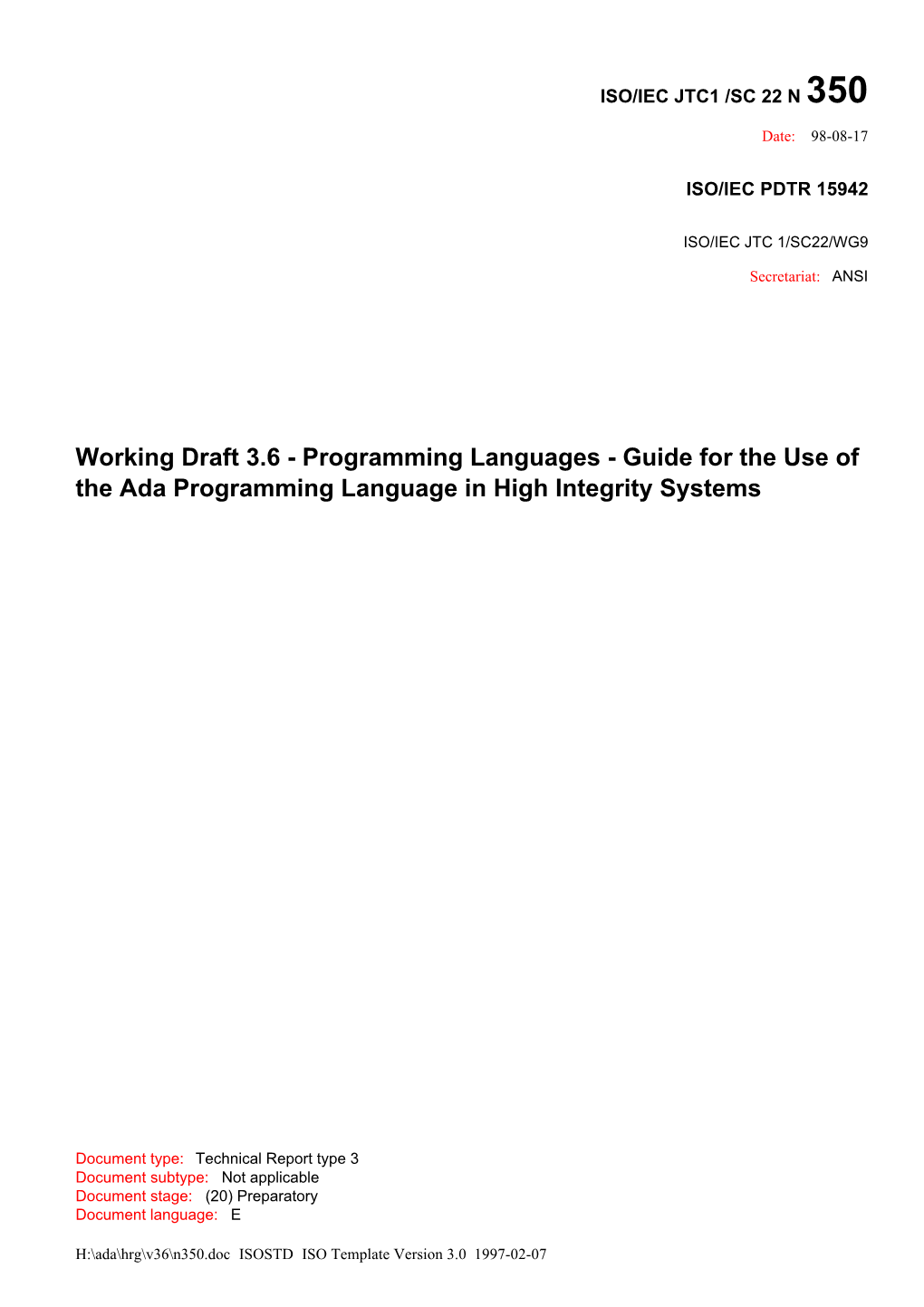 N350.Doc ISOSTD ISO Template Version 3.0 1997-02-07 © ISO/IEC ISO/IEC PDTR 15942