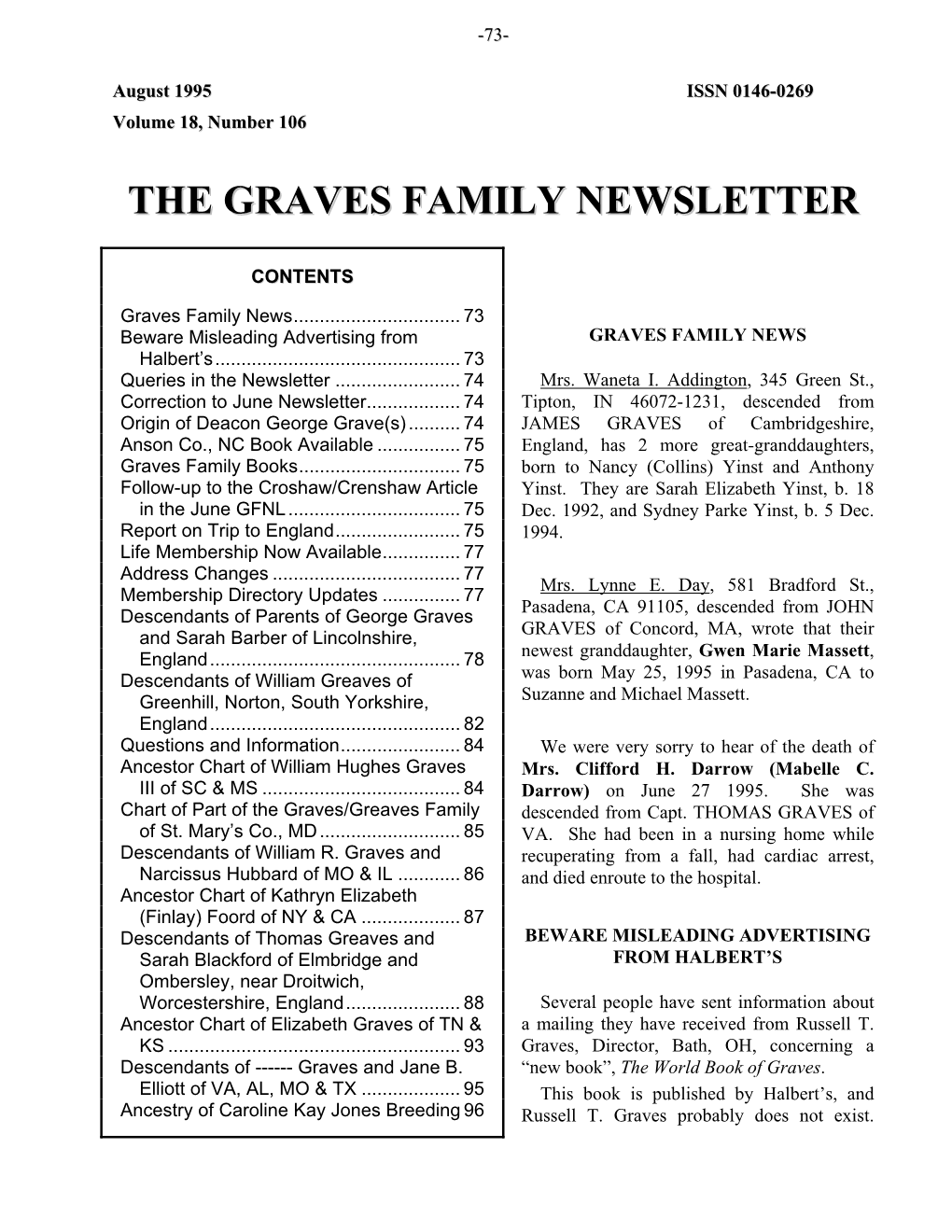 The Graves Family Newsletter