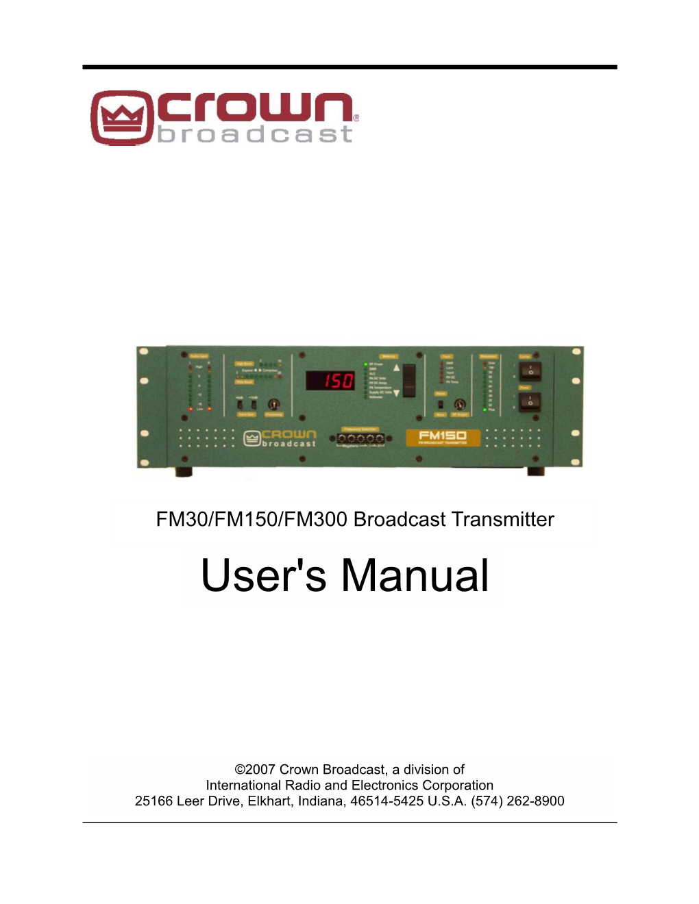 Crown FM30 / FM150 / FM300 Owners Manual