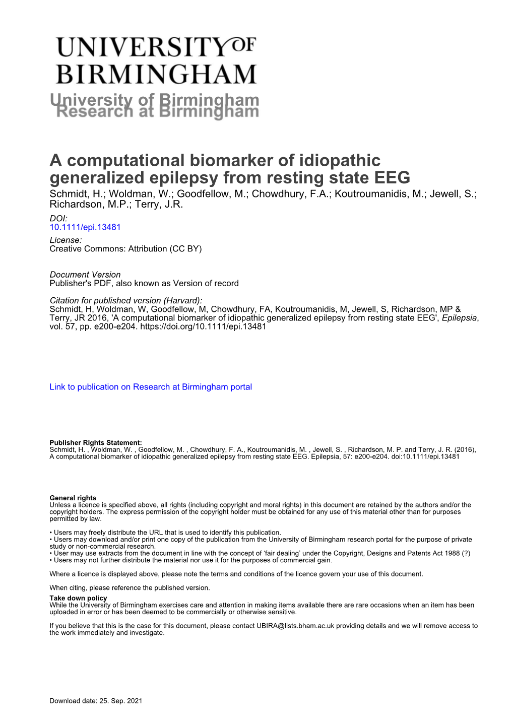 A Computational Biomarker of Idiopathic Generalized