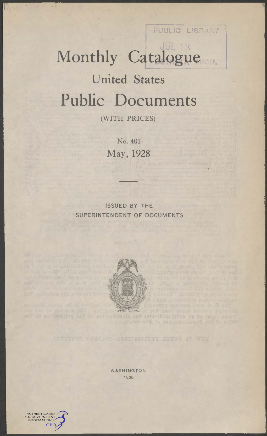 Monthly Catalogue, United States Public Documents, May 1928