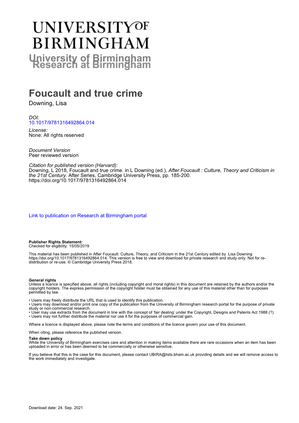 University of Birmingham Foucault and True Crime