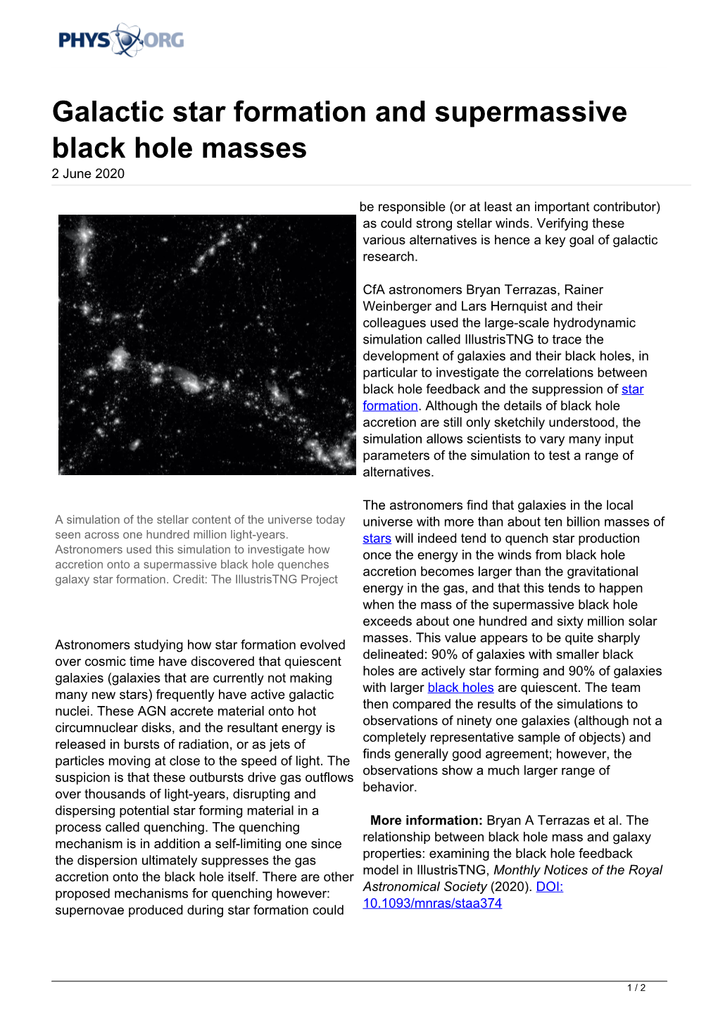 Galactic Star Formation and Supermassive Black Hole Masses 2 June 2020