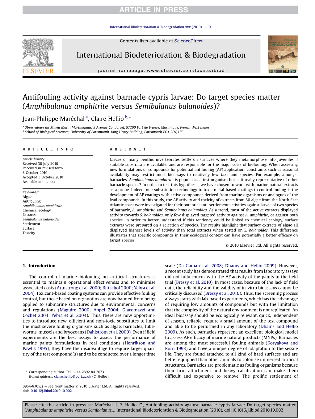 Antifouling Activity Against Barnacle Cypris Larvae: Do Target Species Matter (Amphibalanus Amphitrite Versus Semibalanus Balanoides)?