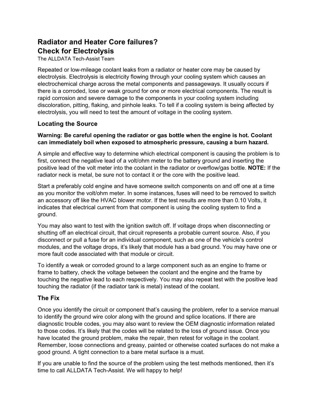 Radiator and Heater Core Failures? Check for Electrolysis