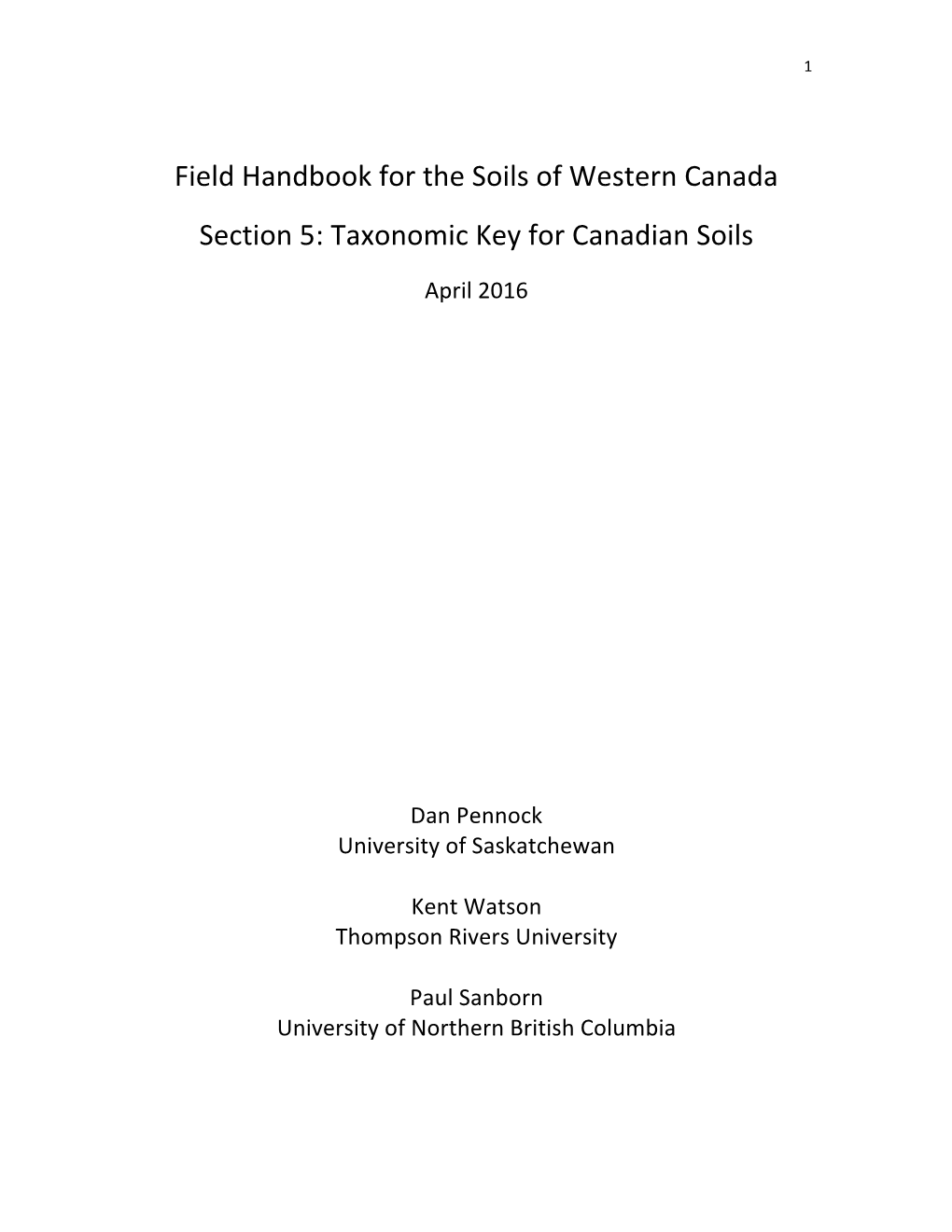 Taxonomic Key for Canadian Soils