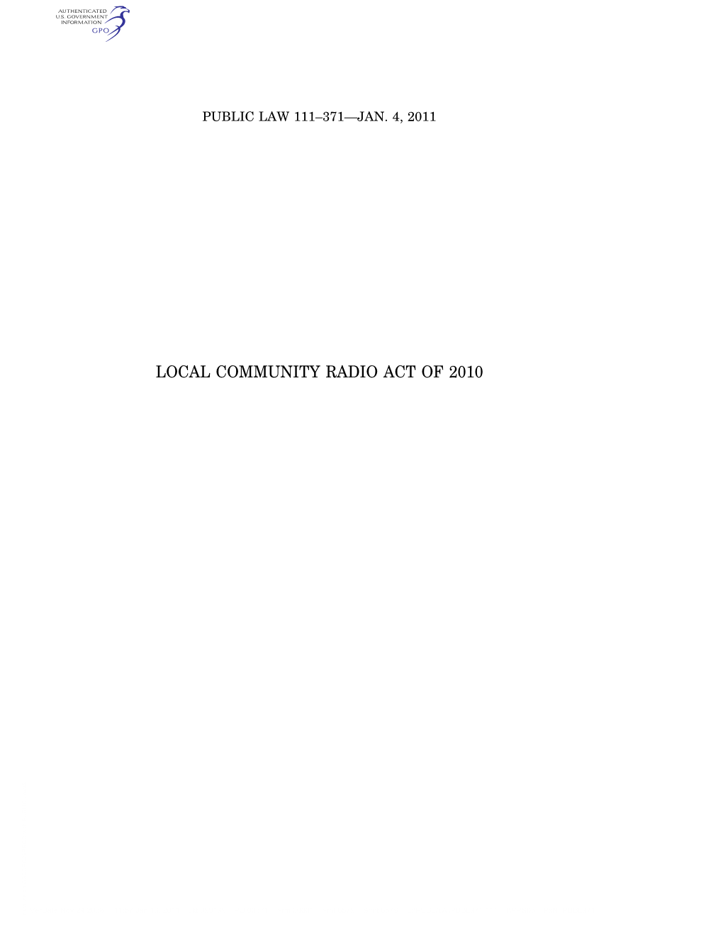 Local Community Radio Act of 2010