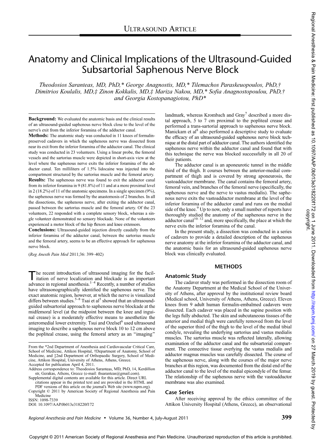 Anatomy and Clinical Implications of the Ultrasound-Guided Subsartorial Saphenous Nerve Block