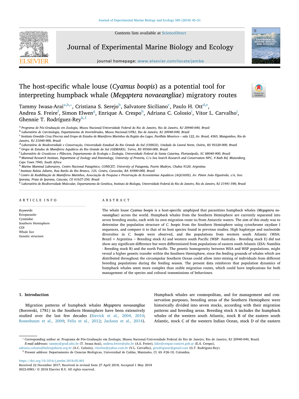 The Host-Specific Whale Louse (Cyamus Boopis)